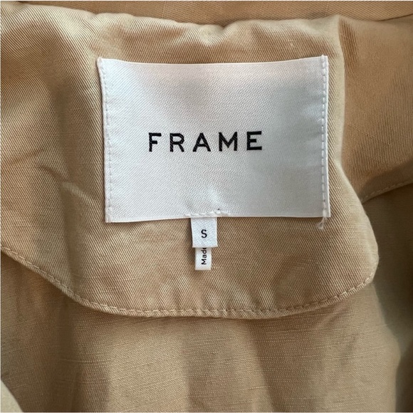 Frame Denim Cotton Linen Blended Cropped Trench Coat Wrapped Jacket - Picture 5 of 5